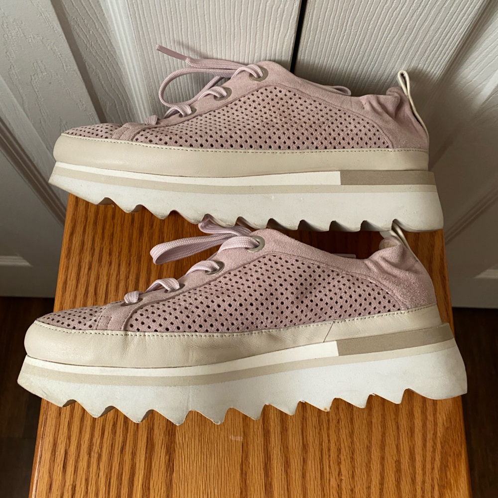 SOFTWAVES Bliss Pink Mauve Perforated Suede Platform Lug Sole Sneakers 38.5 7.5 - Picture 5 of 12